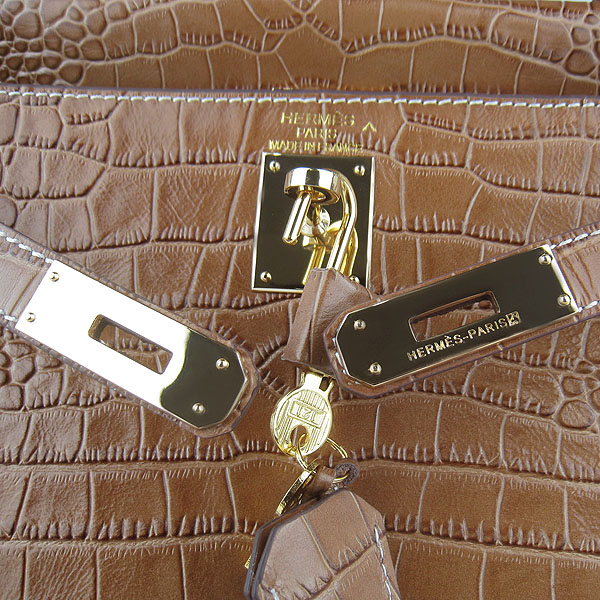 7A Replica Hermes Kelly 32cm Crocodile Veins Leather Bag Light Coffee 6108 - Click Image to Close